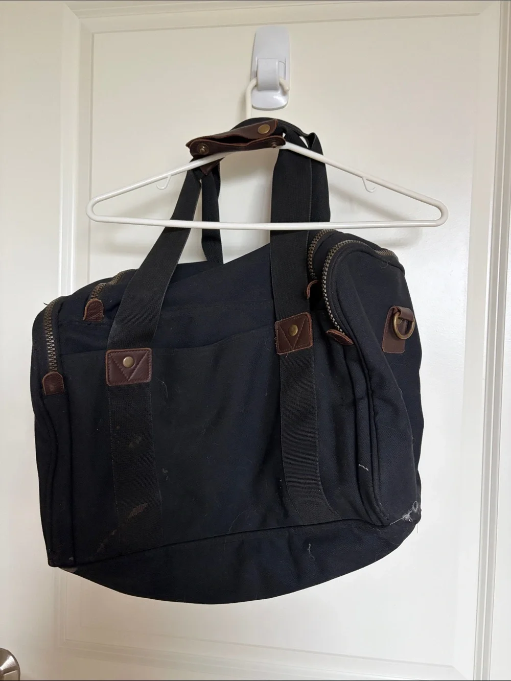 Eddie Bauer Black Canvas Duffel Bag with Brown Trim